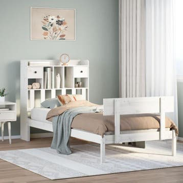 vidaXL Bed met boekenkast zonder matras grenenhout wit, Huis en Inrichting, Verzenden, Nieuw