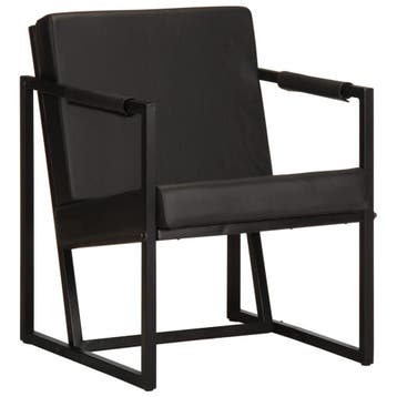vidaXL Fauteuil echt leer zwart, Verzenden