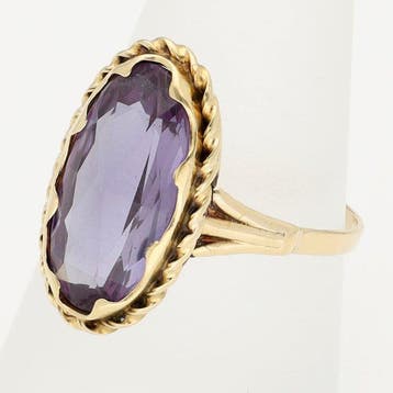Bague - 14 carats Or jaune - Saffier, Handtassen en Accessoires, Nieuw