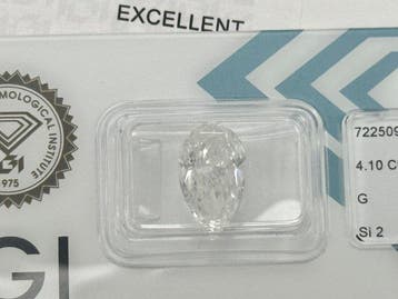 1 pcs Diamant (Natuurlijk) - 4.10 ct - Peer - G - SI2 -