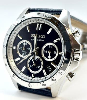 Seiko - Chronograph Dark Blue Dial 100m Date Tachymeter -, Handtassen en Accessoires