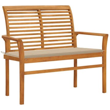 vidaXL Tuinbank met beige kussen 112 cm massief teakhout, Verzenden