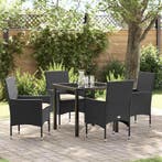 vidaXL Tuin Eettafel Set met kussen 5 pcs Zwart poly rattan, Verzenden