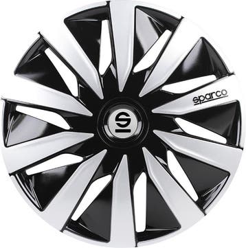 4-Delige Sparco Wieldoppenset Lazio 16-inch zwart/zilver, Verzenden