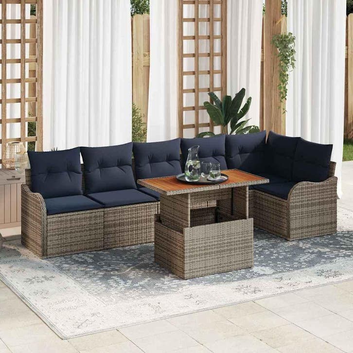 vidaXL Tuinbank Set 7 st 6-Aantal zitplaatsen Grijs en, Tuin en Terras, Tuinsets en Loungesets, Nieuw, Verzenden