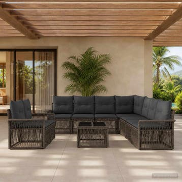 vidaXL Tuinbank Set 10 st Grijs poly rattan, Verzenden