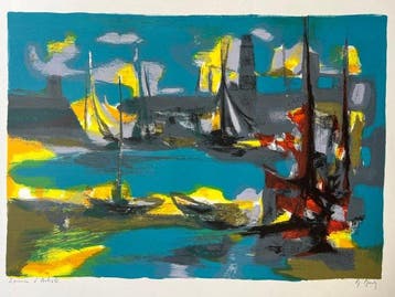 Marcel Mouly (1918-2008) - Les voiliers au port, Antiquités & Art
