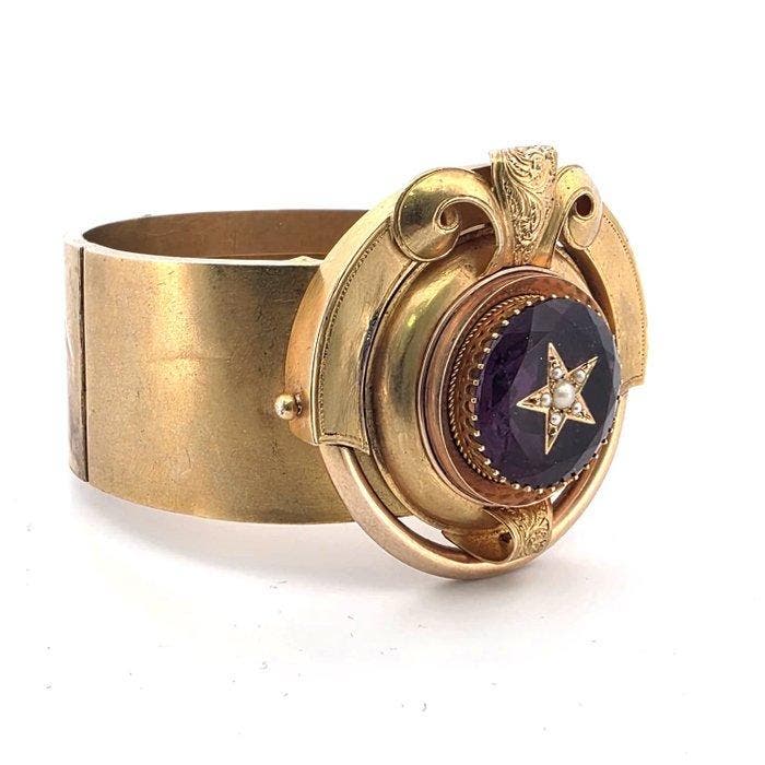 Armband - 14 karaat Geel goud Amethist - Parel, Bijoux, Sacs & Beauté, Bracelets