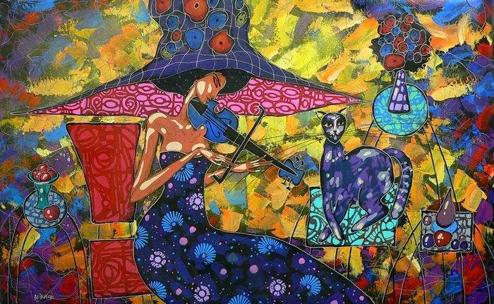 Wiktor Bezrukow - Serenade for a cat XXL, Antiek en Kunst, Kunst | Schilderijen | Modern