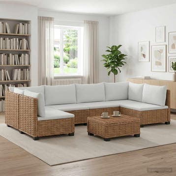 vidaXL 7 st Rieten Loungeset met Kussens GENDT Natuurlijk, Verzenden, Nieuw