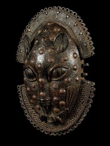Bronzen luipaardenkopmasker - Bini / Edu - Nigeria