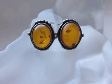 Zilver, Amber - Clip-on oorbellen - Art Deco-stijl