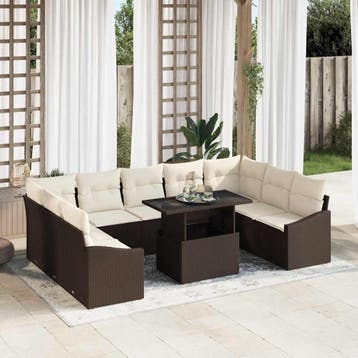 vidaXL Tuinbank Set 10 st Bruin en Crème, Verzenden