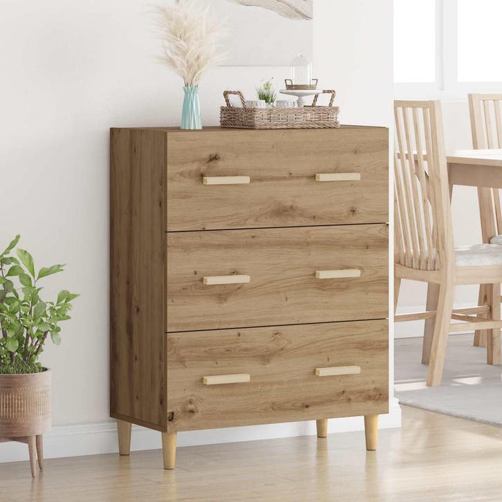 vidaXL Dressoir Artisan Eiken 69,5 x 34 x 90 cm Bewerkt hout, Huis en Inrichting, Kasten | Dressoirs, Nieuw, Verzenden