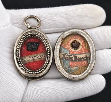 Reliekhouder - Legering, Glas, Textiel - 1850-1900 - Twee