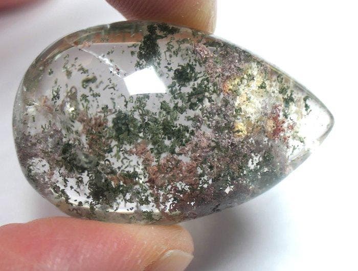 Uniek stuk lodolietkwarts Jardin - 100% natuurlijk Cabochon-, Verzamelen, Mineralen en Fossielen