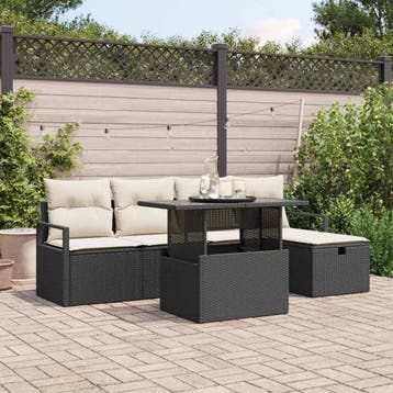vidaXL Tuinbank Set 6 st Zwart poly rattan, Jardin & Terrasse, Verzenden