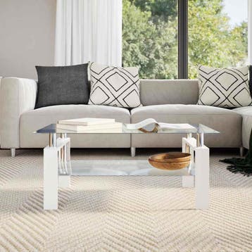 vidaXL Salontafel 95x55x40 cm gehard glas transparant en wit, Huis en Inrichting, Tafels | Salontafels, Verzenden, Nieuw