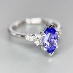 Ring - 14 karaat Witgoud Tanzaniet - Diamant, Nieuw