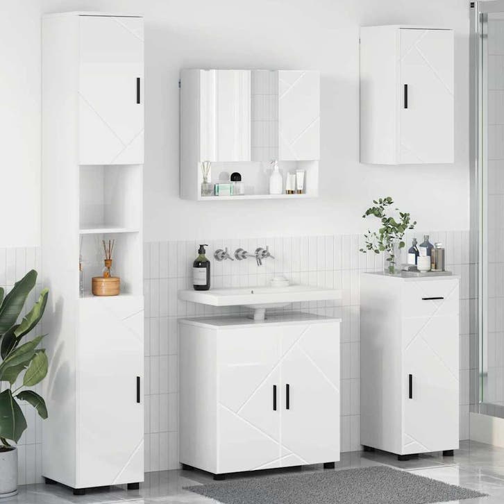 vidaXL Badkamermeubel Set 5 st Hoogglans wit 61 x 35 x 64 cm, Maison & Meubles, Tables | Coiffeuses, Envoi