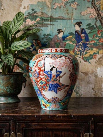 Oud Japanse vaas, polychroom porselein, Meiji-periode, Antiek en Kunst