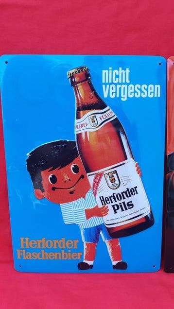 Werbeschilder - Herforder Pils - Emaille bord (3) - Bah, Antiek en Kunst