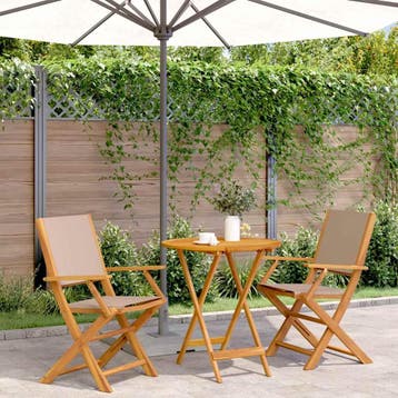 vidaXL 3-delige Bistroset stof en massief hout taupe, Verzenden