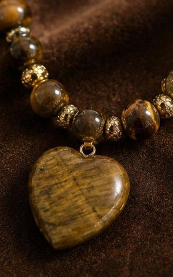 Elegante tijgeroog-ketting met hartvormige hanger -
