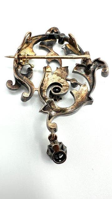 Broche - 14 karaat Geel goud, Zilver Diamant (Natuurlijk) -