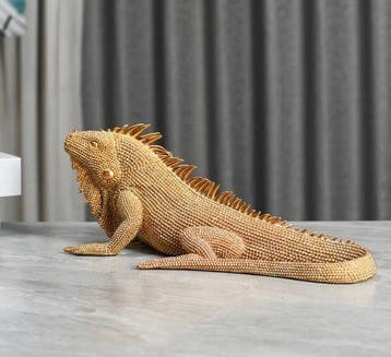 Unknown - Figure - Iguana sculpture - Résine, Plaqué or
