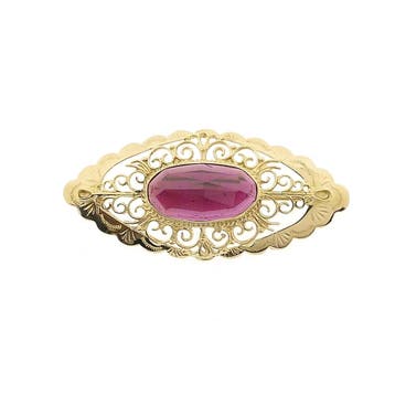 Vintage gouden broche met granaat, Ophalen of Verzenden