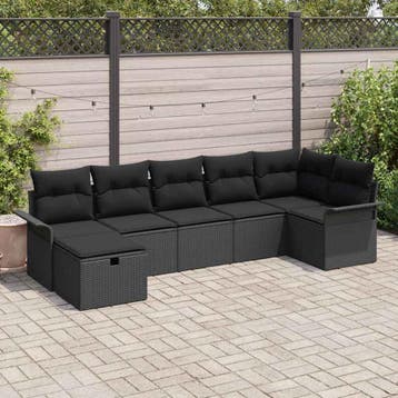vidaXL Tuinbank Set 7 st Zwart poly rattan, Verzenden, Nieuw