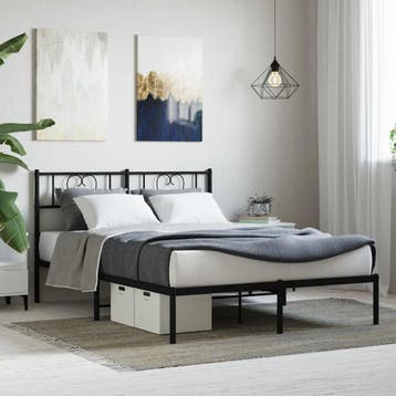 vidaXL Bedframe met hoofdbord metaal zwart 160x200 cm, Verzenden, Nieuw