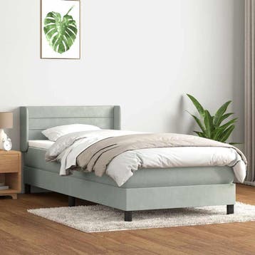 vidaXL Boxspring met matras fluweel lichtgrijs 90x220 cm, Verzenden, Nieuw