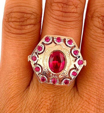 Zonder minimumprijs - Ring - 9 kt. Roségoud, Zilver Robijn, Nieuw