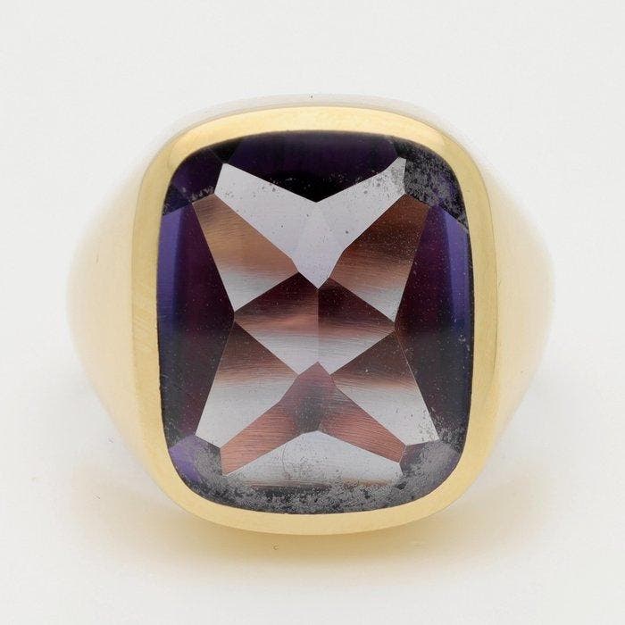 Ring - 14 karaat Geel goud - Synthetische Saffier, Handtassen en Accessoires, Ringen