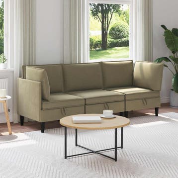 vidaXL Woonkamer Meubelset 3 st Kaki Stof, Verzenden, Nieuw