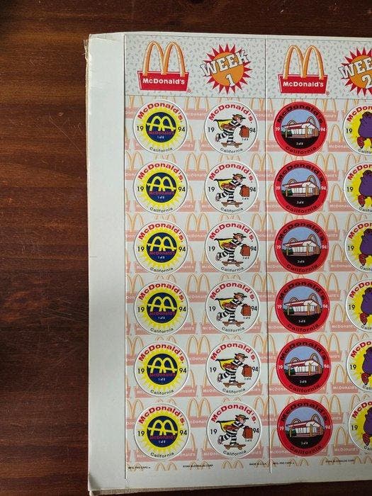 McDonalds California 1994 – Original Uncut Master Sheet –, Antiquités & Art, Antiquités | Assiettes décoratives & Carrelages