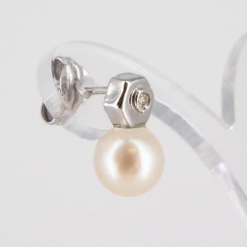 Oorbellen - 18 karaat Witgoud Diamant (Natuurlijk) - Parel, Nieuw