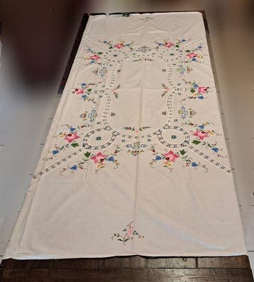 Tafelkleed - 260 cm - 160 cm - Vintage tafellaken - met de