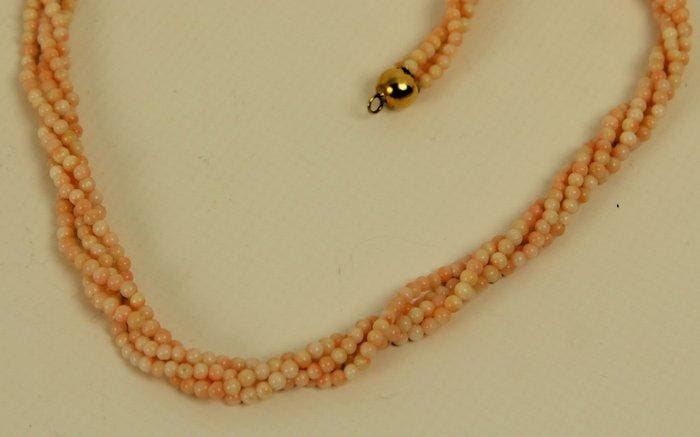 Halsketting - 18 karaat Geel goud Koraal - Koraalhalsketting, Handtassen en Accessoires, Kettingen