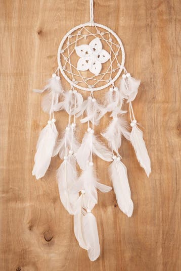 KIMU® Dromenvanger Bloem Wit Dreamcatcher Veren Macramé Bohe, Ophalen of Verzenden, Nieuw