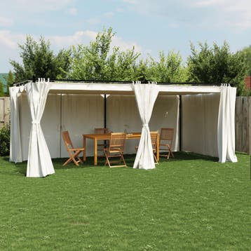 vidaXL Prieel met gordijnen 6x3 m staal crèmekleurig, Verzenden