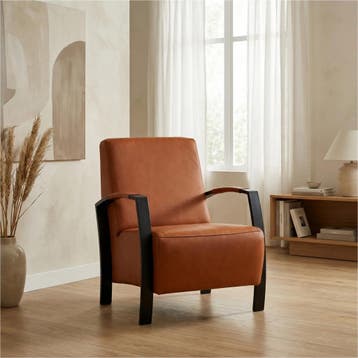 Leren fauteuil Glory - Rancho Cognac (cognac), Nieuw, Ophalen of Verzenden, 50 tot 75 cm, Industrieel, Modern