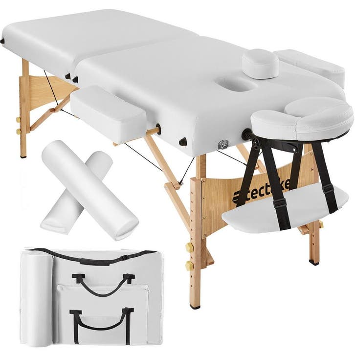 tectake Massagetafel-set met 2 zones, 7,5cm matras en houten, Sport en Fitness, Massageproducten, Verzenden