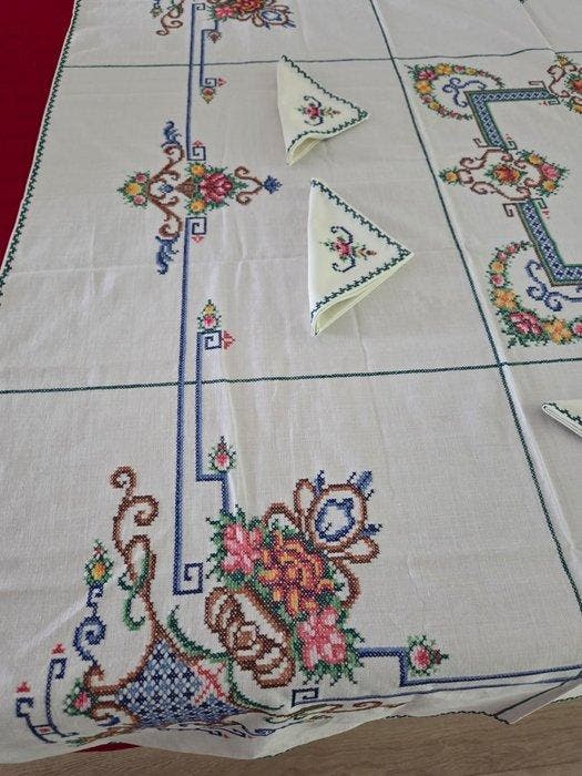 Tafelkleed (7) - 122 cm - 124 cm - tafelkleed en 6, Antiquités & Art, Tapis & Textile
