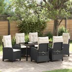 vidaXL Tuin Eettafel Set met kussen 7 pcs Zwart poly rattan, Verzenden, Nieuw