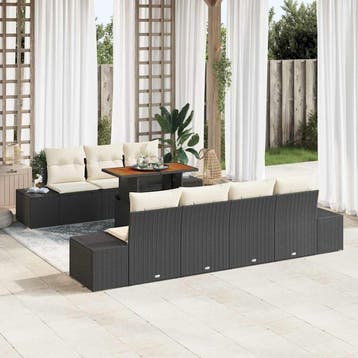 vidaXL Tuinbank Set 8 st Zwart poly rattan, Verzenden, Nieuw