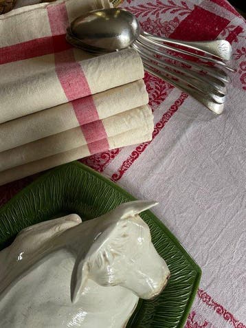 5 torchons en lin fin du début du XXe siècle avec de larges