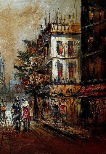 L. Carter (XX) - Rue animée à Montmartre le soir
